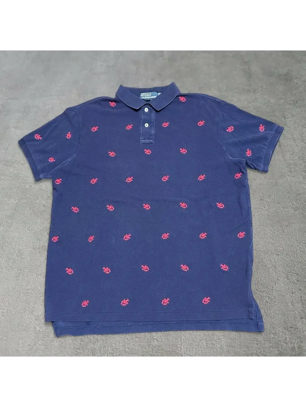 vintage navy all over lobster embroidery polo